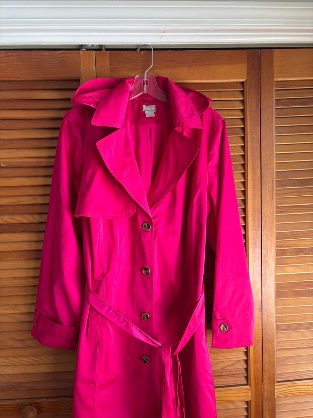 Chico's Hot Pink Belted Trench Coat Size 12/14 NWOT - Picture 3 of 13